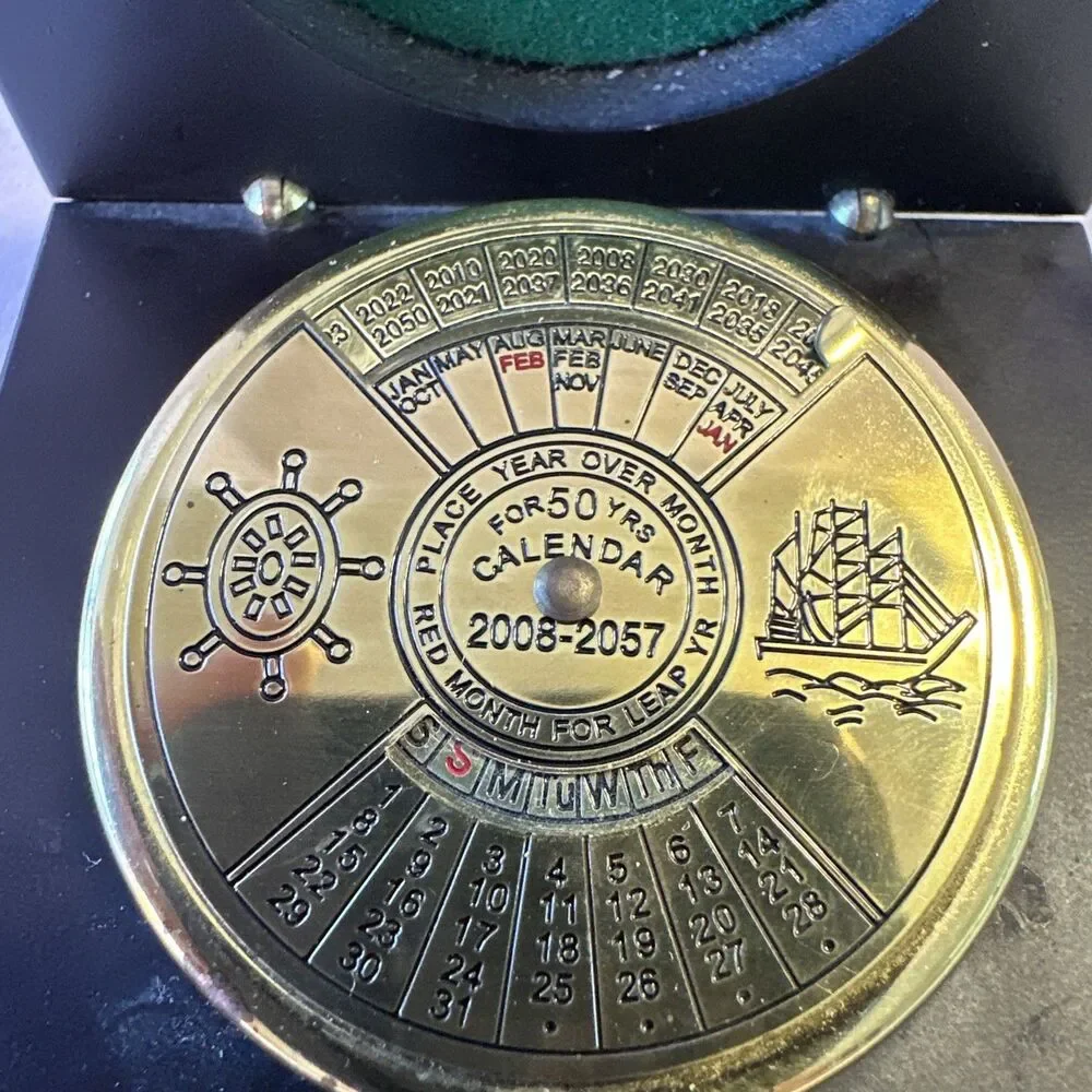 50 Year Calendar Brass Paper Weight 2008- 2057 Nautical Theme